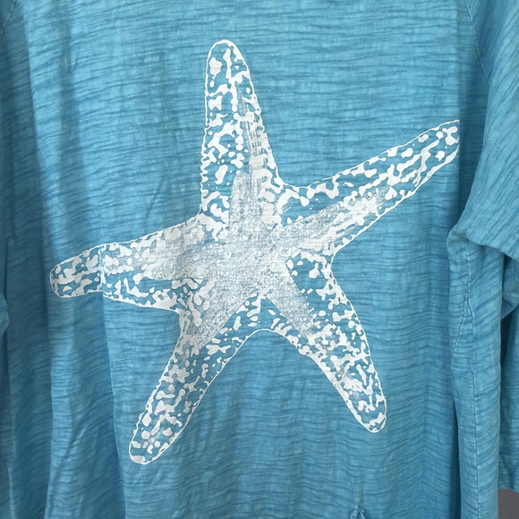 Lulu B Top Womens 1X Blue Cotton Starfish Tunic Beach Resort Coastal Tee - Picture 6 of 8